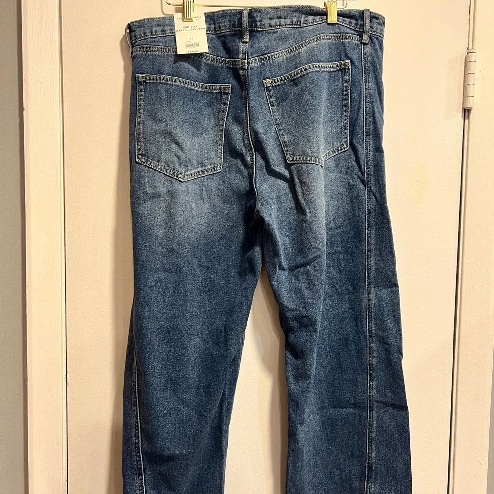 Women's Blue Mid Rise Barrel Leg Flare Jeans - Picture 2 of 6